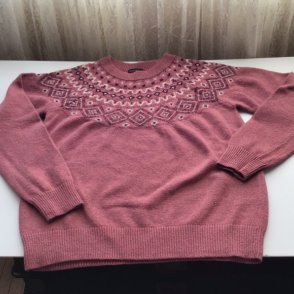 Wool blend Sunice Stormpack dusty pink Fair Isle sweater sz L - Picture 1 of 8